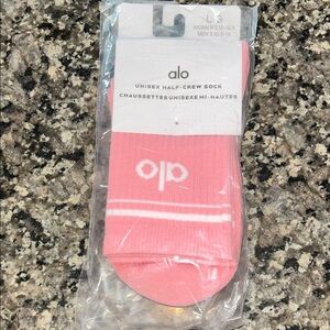 ALO Yoga Pink Unisex Half-Crew Socks with White Stripe